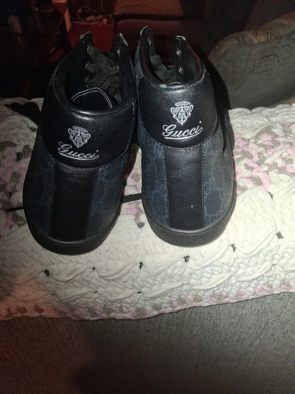 Gucci Black and Dark Blue High-Top Lace-Up Boots